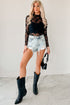 Sheer Floral Lace Mesh Mock Neck Elegant Long Sleeve Fitted Top